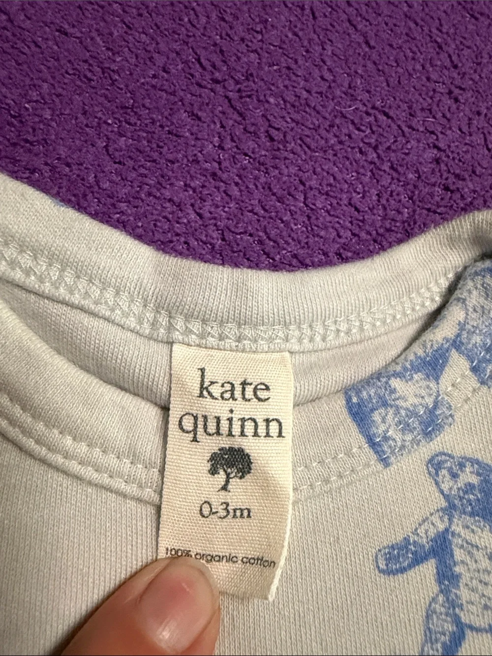 kate quinn Cream Footie Gown with Light Blue Print